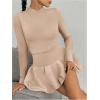 imageMakeMeChic Womens Mock Neck Long Sleeve Lettuce Trim Ruffle Slim Fit A Line Mini DressKhaki