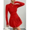imageMakeMeChic Womens Mock Neck Long Sleeve Lettuce Trim Ruffle Slim Fit A Line Mini DressRed