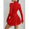 imageMakeMeChic Womens Mock Neck Long Sleeve Lettuce Trim Ruffle Slim Fit A Line Mini DressRed