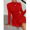 imageMakeMeChic Womens Mock Neck Long Sleeve Lettuce Trim Ruffle Slim Fit A Line Mini DressRed