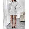 imageMakeMeChic Womens Mock Neck Long Sleeve Lettuce Trim Ruffle Slim Fit A Line Mini DressWhite