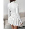 imageMakeMeChic Womens Mock Neck Long Sleeve Lettuce Trim Ruffle Slim Fit A Line Mini DressWhite