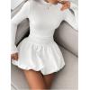 imageMakeMeChic Womens Mock Neck Long Sleeve Lettuce Trim Ruffle Slim Fit A Line Mini DressWhite
