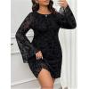 imageMakeMeChic Womens Plus Size Leopard Print Dress Bell Sleeve Cheetah Print Dress Y2K Mesh Backless Mini DressesBlack a