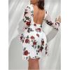 imageMakeMeChic Womens Plus Size Leopard Print Dress Bell Sleeve Cheetah Print Dress Y2K Mesh Backless Mini DressesFloral