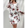 imageMakeMeChic Womens Plus Size Leopard Print Dress Bell Sleeve Cheetah Print Dress Y2K Mesh Backless Mini DressesFloral