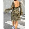 imageMakeMeChic Womens Plus Size Leopard Print Dress Bell Sleeve Cheetah Print Dress Y2K Mesh Backless Mini DressesGreen