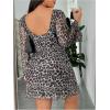 imageMakeMeChic Womens Plus Size Leopard Print Dress Bell Sleeve Cheetah Print Dress Y2K Mesh Backless Mini DressesMulticolor
