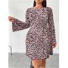 imageMakeMeChic Womens Plus Size Leopard Print Dress Bell Sleeve Cheetah Print Dress Y2K Mesh Backless Mini DressesPink