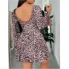 imageMakeMeChic Womens Plus Size Leopard Print Dress Bell Sleeve Cheetah Print Dress Y2K Mesh Backless Mini DressesPink