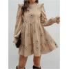imageMakeMeChic Womens Ruffle Smock Dress Long Sleeve Mock Neck Shirred Frill Trim Short DressesApricot