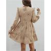 imageMakeMeChic Womens Ruffle Smock Dress Long Sleeve Mock Neck Shirred Frill Trim Short DressesApricot