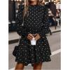 imageMakeMeChic Womens Ruffle Smock Dress Long Sleeve Mock Neck Shirred Frill Trim Short DressesBlack