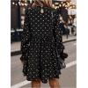 imageMakeMeChic Womens Ruffle Smock Dress Long Sleeve Mock Neck Shirred Frill Trim Short DressesBlack