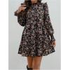 imageMakeMeChic Womens Ruffle Smock Dress Long Sleeve Mock Neck Shirred Frill Trim Short DressesBlack B