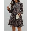 imageMakeMeChic Womens Ruffle Smock Dress Long Sleeve Mock Neck Shirred Frill Trim Short DressesBlack B