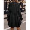 imageMakeMeChic Womens Ruffle Smock Dress Long Sleeve Mock Neck Shirred Frill Trim Short DressesBlack a