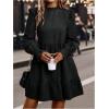 imageMakeMeChic Womens Ruffle Smock Dress Long Sleeve Mock Neck Shirred Frill Trim Short DressesBlack a