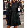 imageMakeMeChic Womens Ruffle Smock Dress Long Sleeve Mock Neck Shirred Frill Trim Short DressesBlack a