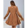 imageMakeMeChic Womens Ruffle Smock Dress Long Sleeve Mock Neck Shirred Frill Trim Short DressesBrown