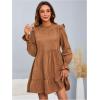 imageMakeMeChic Womens Ruffle Smock Dress Long Sleeve Mock Neck Shirred Frill Trim Short DressesBrown