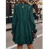 imageMakeMeChic Womens Ruffle Smock Dress Long Sleeve Mock Neck Shirred Frill Trim Short DressesDark Green