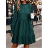 imageMakeMeChic Womens Ruffle Smock Dress Long Sleeve Mock Neck Shirred Frill Trim Short DressesDark Green
