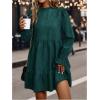 imageMakeMeChic Womens Ruffle Smock Dress Long Sleeve Mock Neck Shirred Frill Trim Short DressesDark Green