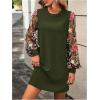 imageMakeMeChic Womens Sheer Dress Floral Mesh Long Sleeve Spring Dresses Crew Neck Lace Black Mini DressesArmy Green