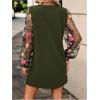 imageMakeMeChic Womens Sheer Dress Floral Mesh Long Sleeve Spring Dresses Crew Neck Lace Black Mini DressesArmy Green