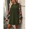imageMakeMeChic Womens Sheer Dress Floral Mesh Long Sleeve Spring Dresses Crew Neck Lace Black Mini DressesArmy Green
