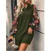 imageMakeMeChic Womens Sheer Dress Floral Mesh Long Sleeve Spring Dresses Crew Neck Lace Black Mini DressesArmy Green