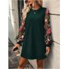 imageMakeMeChic Womens Sheer Dress Floral Mesh Long Sleeve Spring Dresses Crew Neck Lace Black Mini DressesDark Green