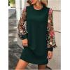 imageMakeMeChic Womens Sheer Dress Floral Mesh Long Sleeve Spring Dresses Crew Neck Lace Black Mini DressesDark Green