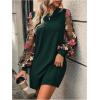 imageMakeMeChic Womens Sheer Dress Floral Mesh Long Sleeve Spring Dresses Crew Neck Lace Black Mini DressesDark Green