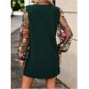 imageMakeMeChic Womens Sheer Dress Floral Mesh Long Sleeve Spring Dresses Crew Neck Lace Black Mini DressesDark Green