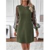 imageMakeMeChic Womens Sheer Dress Floral Mesh Long Sleeve Spring Dresses Crew Neck Lace Black Mini DressesGreen