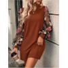 imageMakeMeChic Womens Sheer Dress Floral Mesh Long Sleeve Spring Dresses Crew Neck Lace Black Mini DressesOrange