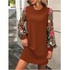 imageMakeMeChic Womens Sheer Dress Floral Mesh Long Sleeve Spring Dresses Crew Neck Lace Black Mini DressesOrange