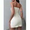 imageMakeMeChic Womens Strapless Leather Dress Ruched Bandeau Bodycon Party Mini DressesBeige