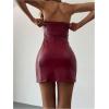imageMakeMeChic Womens Strapless Leather Dress Ruched Bandeau Bodycon Party Mini DressesBurgundy