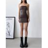 imageMakeMeChic Womens Strapless Leather Dress Ruched Bandeau Bodycon Party Mini DressesCoffee Brown