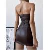 imageMakeMeChic Womens Strapless Leather Dress Ruched Bandeau Bodycon Party Mini DressesCoffee Brown