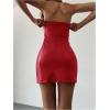 imageMakeMeChic Womens Strapless Leather Dress Ruched Bandeau Bodycon Party Mini DressesRed