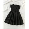 imageMakeMeChic Womens Strapless Tube Dress Tie Front Ruffle Shirred A Line Mini DressesBlack