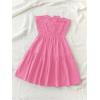 imageMakeMeChic Womens Strapless Tube Dress Tie Front Ruffle Shirred A Line Mini DressesHot Pink