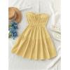 imageMakeMeChic Womens Strapless Tube Dress Tie Front Ruffle Shirred A Line Mini DressesYellow