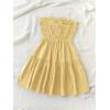 imageMakeMeChic Womens Strapless Tube Dress Tie Front Ruffle Shirred A Line Mini DressesYellow