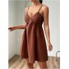 imageMakeMeChic Womens V Neck Cami Dress Spaghetti Strap Backless Shirred Mini Dresses SundressBrown
