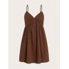 imageMakeMeChic Womens V Neck Cami Dress Spaghetti Strap Backless Shirred Mini Dresses SundressBrown